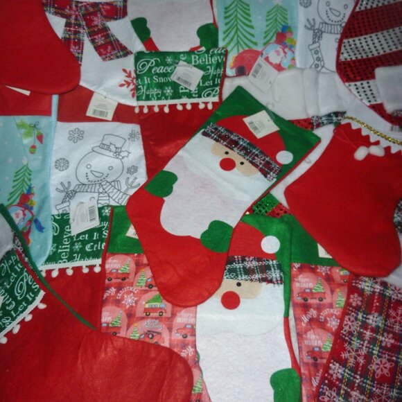NWT Lot of 22 Christmas Stockings in Small, Medium and Large Assorted Prints - Picture 1 of 12